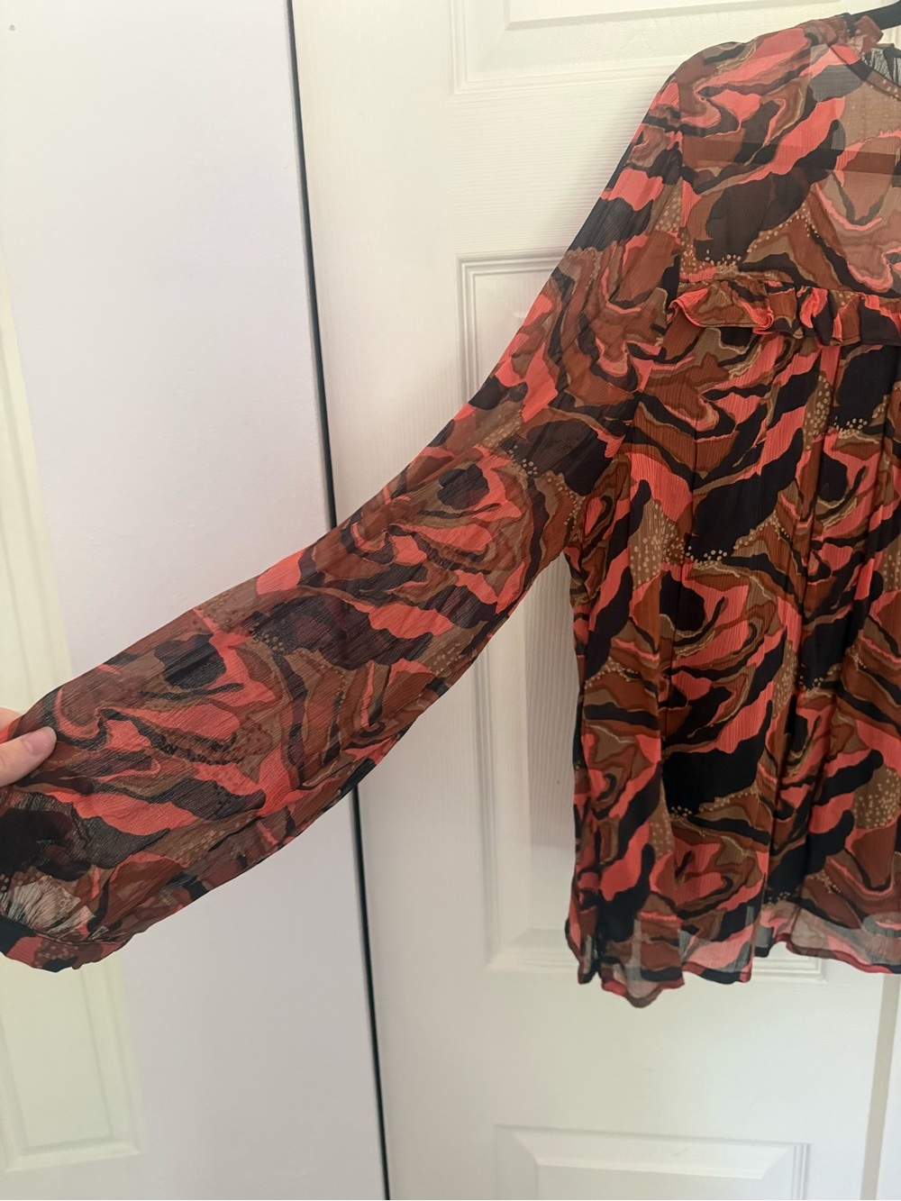 NWT Cleobella Octavia Blouse High Neck Tie Ruffles Brown Orange Boho Size Small - Picture 12 of 12